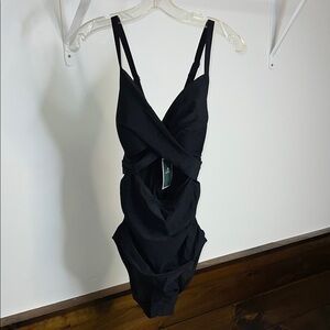 NWT Amazon Ruched Black One-Piece Swimsuit- L‎
